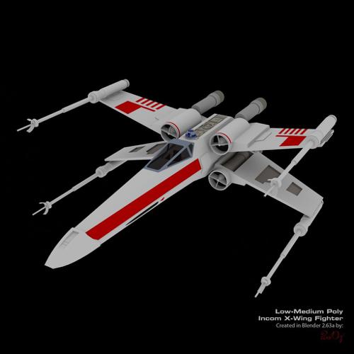 X-Wing Fighter Low Poly 3D Model Untextured preview image